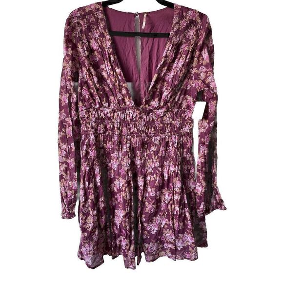 Free People Keep You Floral Print V-Neck Long Sleeve Mini Dress, Size Medium - Picture 4 of 6